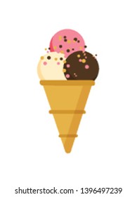 Ice cream dessert for summer freshness vector, gelato cone with crumbles, frozen creme vanilla flavour isolated icon in flat style, summertime ice food