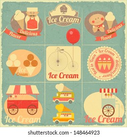 Ice Cream Dessert Vintage Menu Cover in Retro Style - Set of Ice Cream Design Elements. Vector illustration.