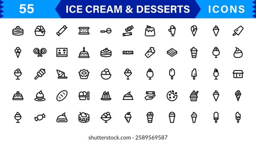 Ice Cream and Desserts Icon Set. Delicious Vector Icons for Sweets, Bakery, and Frozen Treats Designs