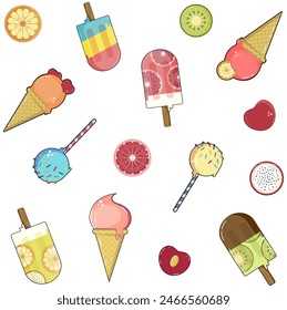 ice cream desserts, sundaes, popsicles and fruits | colorful vector Illustration