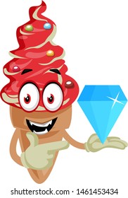 Ice cream with diamond, illustration, vector on white background.