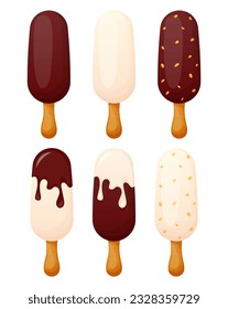 ice cream with different chocolate icing and nuts set