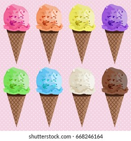 Ice cream different flavors, vector illustration