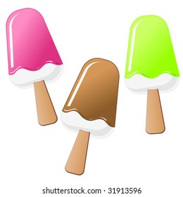 Ice cream with different flavours over white background