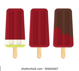 ice cream. Different types of stick. In chocolate, strawberry.