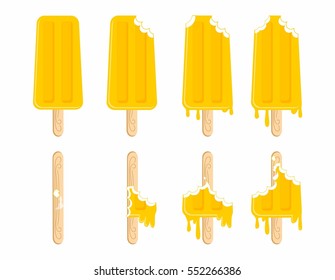 ice cream. Different types of stick.  melts in stages of eating.