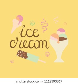Ice cream of different types. Vector illustration for cafe, card decoration.  

