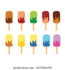 Ice Cream Different Varieties Set Flat Style. Food industry and sweets concept vector