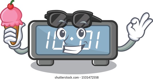 With ice cream digital clock clings to cartoon wall
