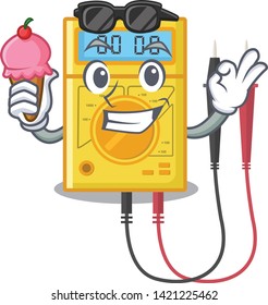 With ice cream digital multimeter isolated with the character