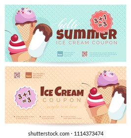 Ice cream discount voucher template. Vector illustration
