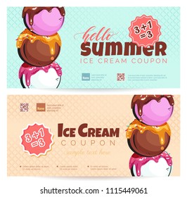 Ice cream discount voucher template. Vector illustration