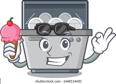 With ice cream dishwasher machine isolated in the cartoon