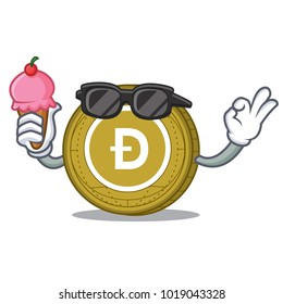 With ice cream Dogecoin character cartoon style