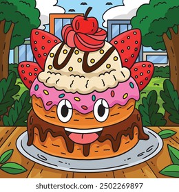 Ice Cream Donut Colored Cartoon Illustration