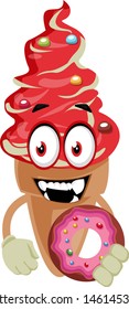 Ice cream with donut, illustration, vector on white background.