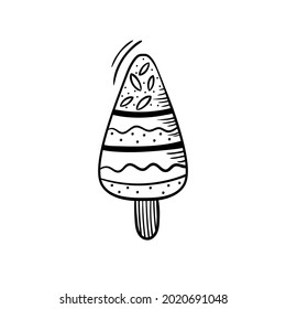 Ice cream doodle. Hand drawn sketch delicious dessert. Vector isolated illustration on a white background.