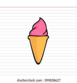 Ice cream doodle icon with paper background