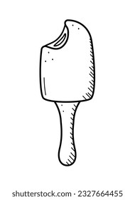 Ice cream doodle icon. Vector illustration of summer desserts popsicles on a stick. Single sketch isolate on white.