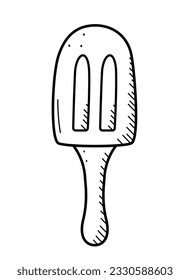 Ice cream doodle icon. Vector illustration of summer desserts popsicles on a stick. Single sketch isolate on white.