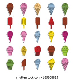 Ice cream doodle icons set. Ice cream doodle vector illustration for design and web isolated on white background. Ice cream vector object for labels, logos