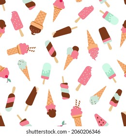 
Ice cream doodle illustration. Vector dessert seamless pattern background.
