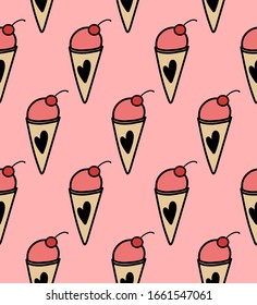 Ice cream doodle seamless pattern. Simple graphic design. - Vector