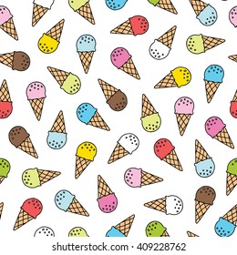 ice cream doodle seamless pattern