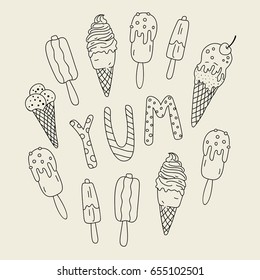 Ice cream doodle set