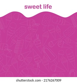 Ice cream doodle set. Collection of hand drawn sketches templates patterns of sundae balls and waffle cone or junk food on transparent background. Unhealthy nutrition or summer meal illustration.