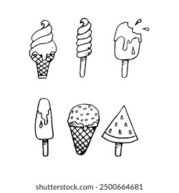 ice cream doodle set hand drawn style vector illustration