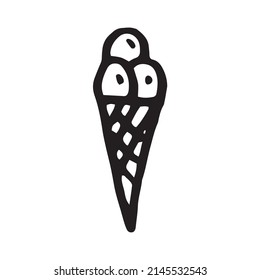 Ice cream doodle set. Simple isolated vector illustration. Black on white backgroud.