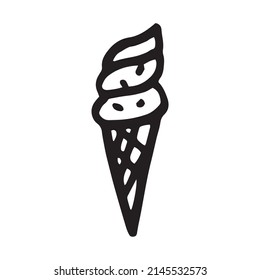 Ice cream doodle set. Simple isolated vector illustration. Black on white backgroud.