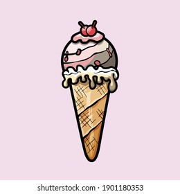 Ice Cream doodle sticker logo design template