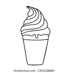 Ice cream in doodle style isolated on white background. Outline ice cream hand draw vector illustration.