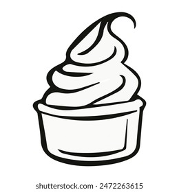 Ice cream in doodle style isolated on white background. Signature icon. Outline vector illustration. Can be used as an icon or symbol. Decorative element. Hand drawn in black.