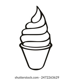 Ice cream in doodle style isolated on white background. Signature icon. Outline vector illustration. Can be used as an icon or symbol. Decorative element. Hand drawn in black.