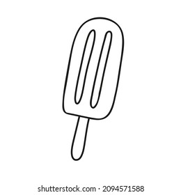 Ice cream in doodle style. Vector hand drawn black line design element. Summer sweet illustration. For brochures, banner, restaurant menu and market.