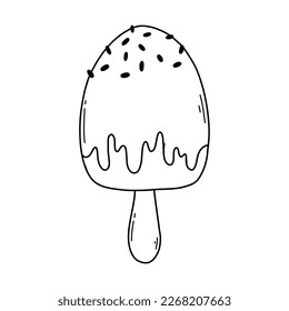 Ice cream in doodle style. Vector illustration. Linear style. Cold ice cream. Summer dessert.