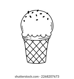 Ice cream in doodle style. Vector illustration. Linear style. Cold ice cream. Summer dessert.