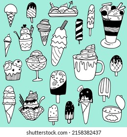 Ice cream doodle vector design elements set