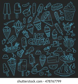 Ice cream doodles hand drawn objects and symbols. Ice cream sketch cartoon style, Ice cream  sets hand drawn. Vector illustration