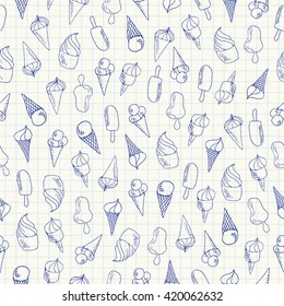 Ice Cream doodles seamless pattern