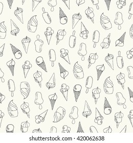 Ice Cream doodles seamless pattern