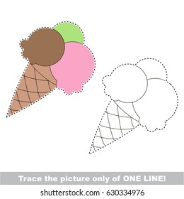 Ice cream. Dot to dot educational game for kids, the one line tracing page.