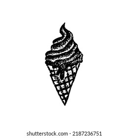 Ice Cream Dotwork. Vector Illustration of Hand Drawn Objects.