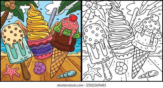 Ice Cream Double Scoop, and Popsicle Illustration