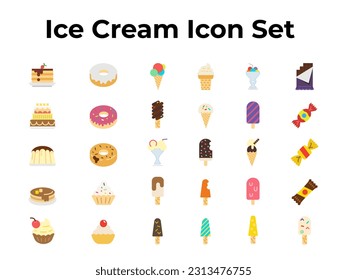 Ice Cream and doughnut icon set pack, all ice cream types vector eps file