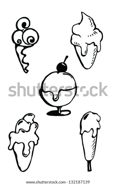 Ice Cream Drawing Black White Stock Vector Royalty Free