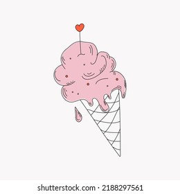 Ice cream, drawing food on a white background. Vector illustration in doodle style. freehand drawing. Black outline. The background is isolated.